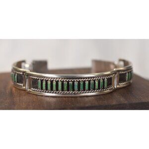 Vintage Zuni Sterling Silver Pettipoint Turquoise Bracelet By H. Hattie